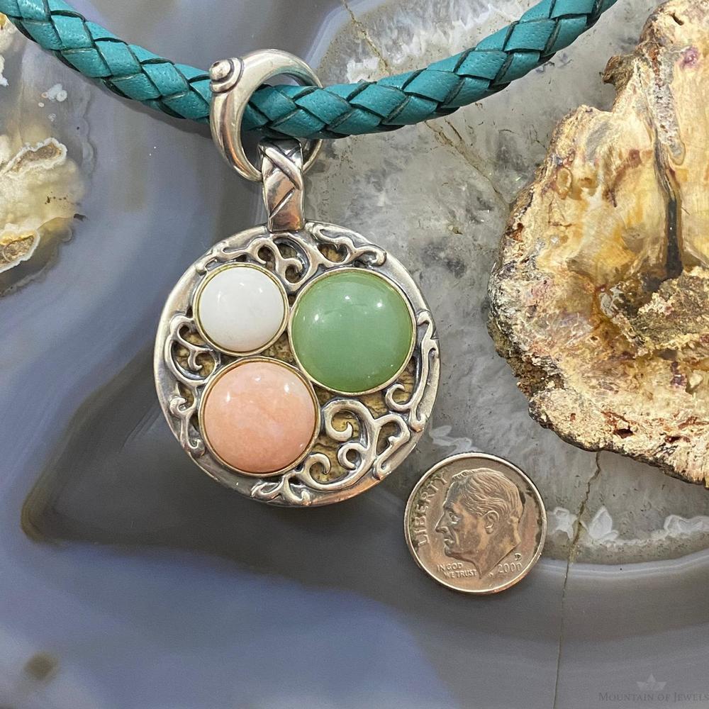 Carolyn Pollack Southwestern Style Sterling Double Sided Round Agate Pendant - Picture 8 of 10